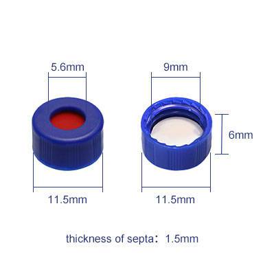 PTFE/Silicone 9*1mm, 9mm Blue PP Cap, 5.5/6mm Centre Hole